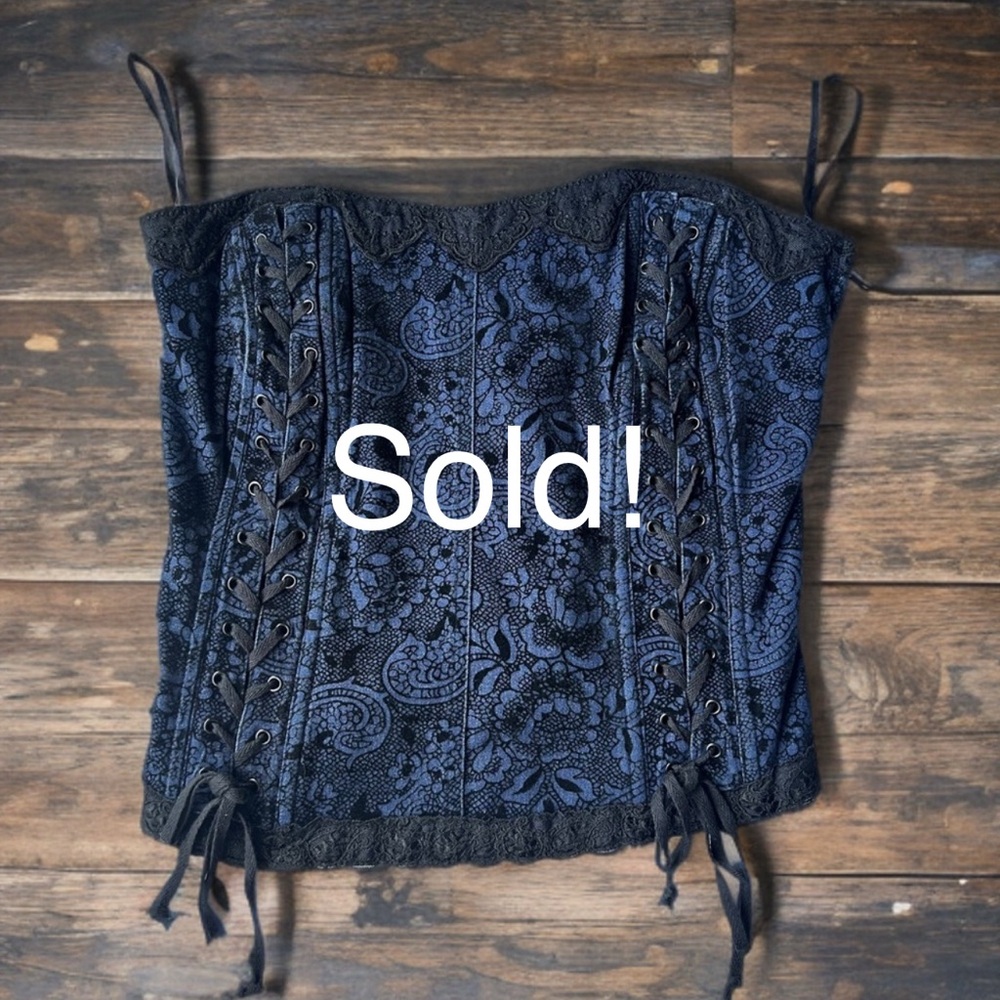 Tripp NYC Blue & Black Brocade Lace-Up Corset Top Size 0 (see 📏) DarkRomantic